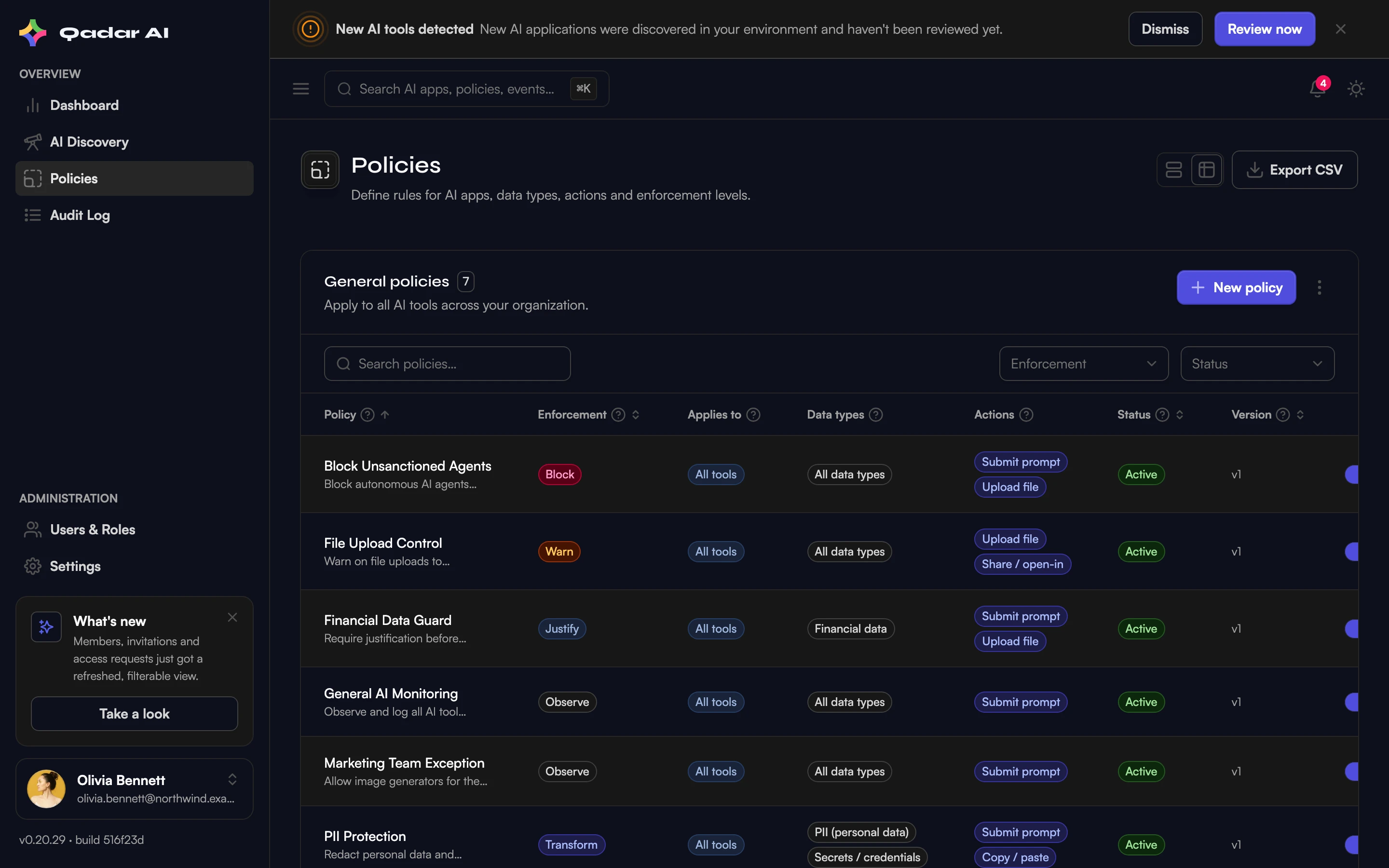 Shield Control policies table showing data-protection rules