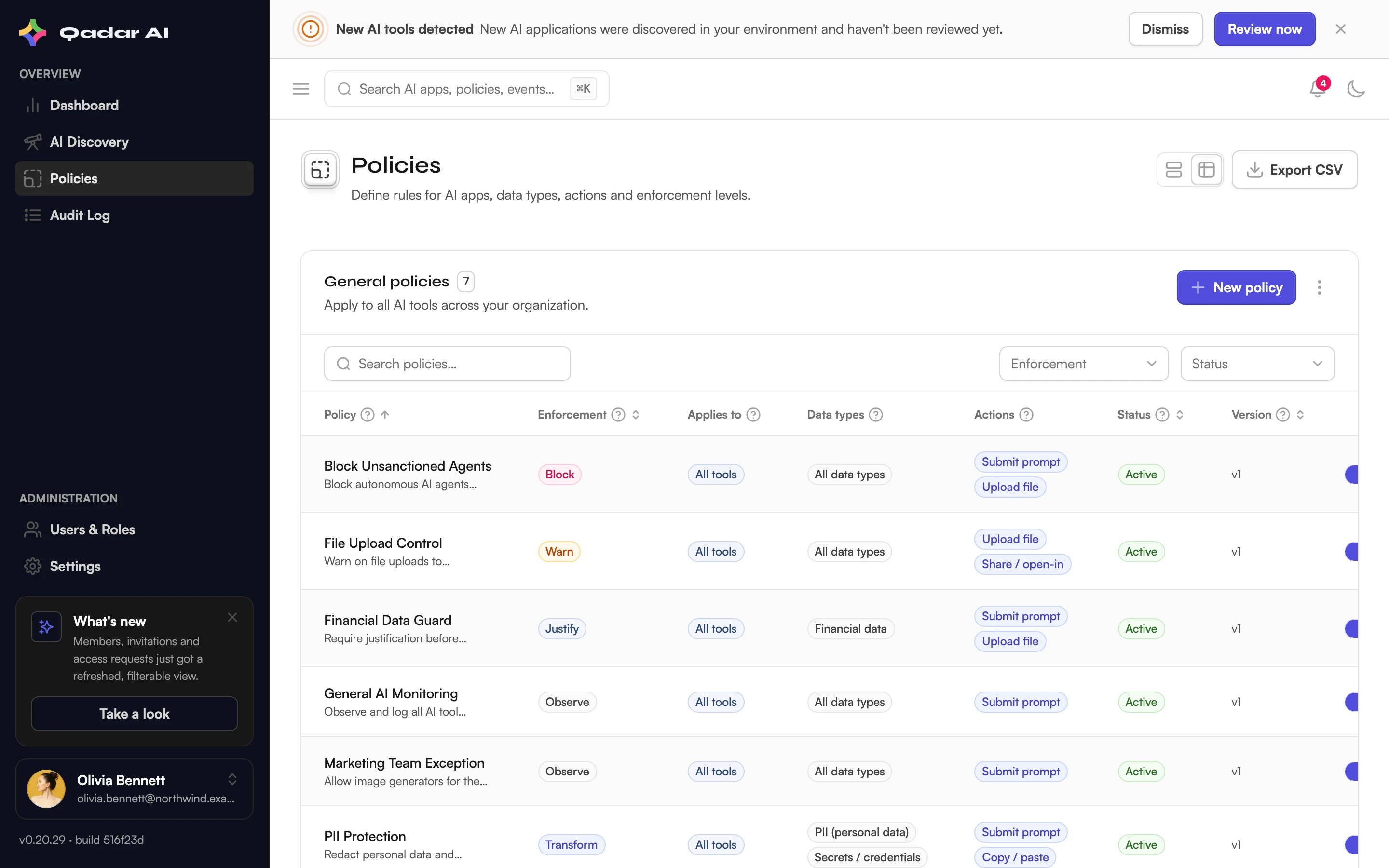 Shield Control policies table showing data-protection rules
